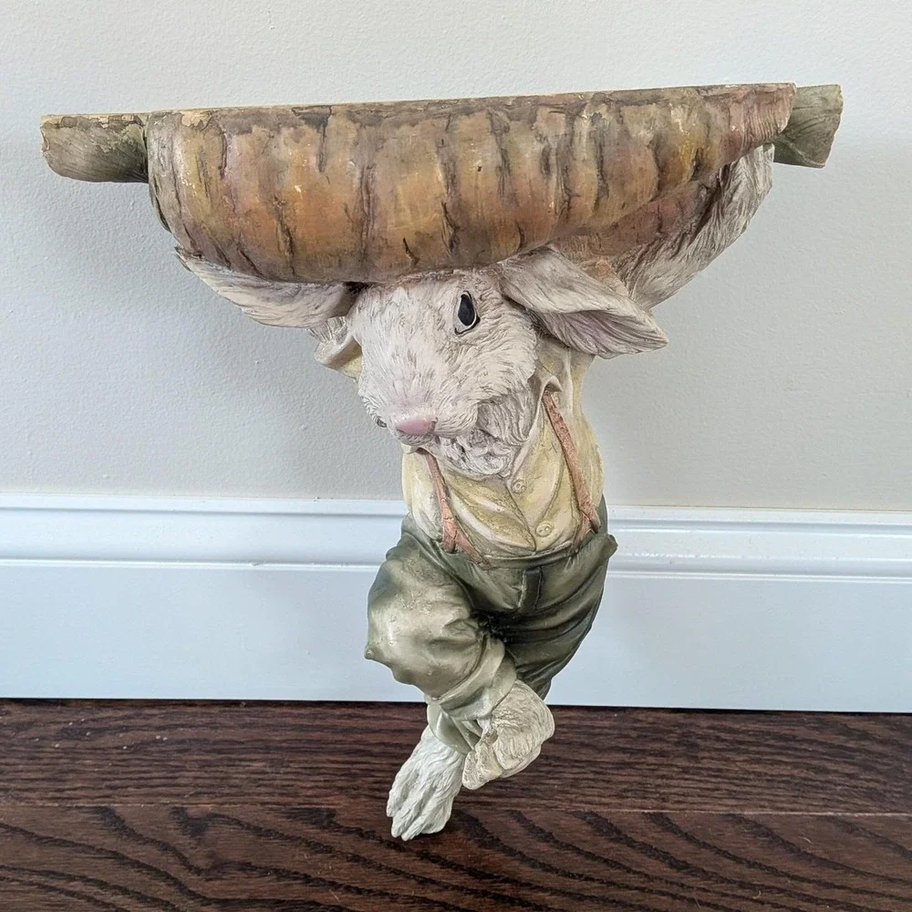 Vintage‎ Chrisdon Farmer Bunny Rabbit Carrying Carrot Wall Book Shelf Sconce